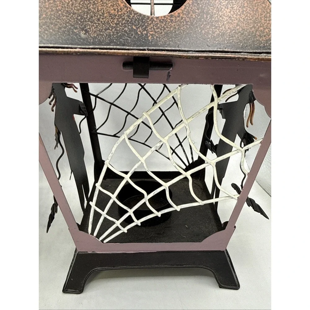 2- Halloween Lantern Tealight Candle Holder Scarecrow & Bats Hollow‎ Metal Cage